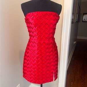 Chic Strapless Woven Red Dress